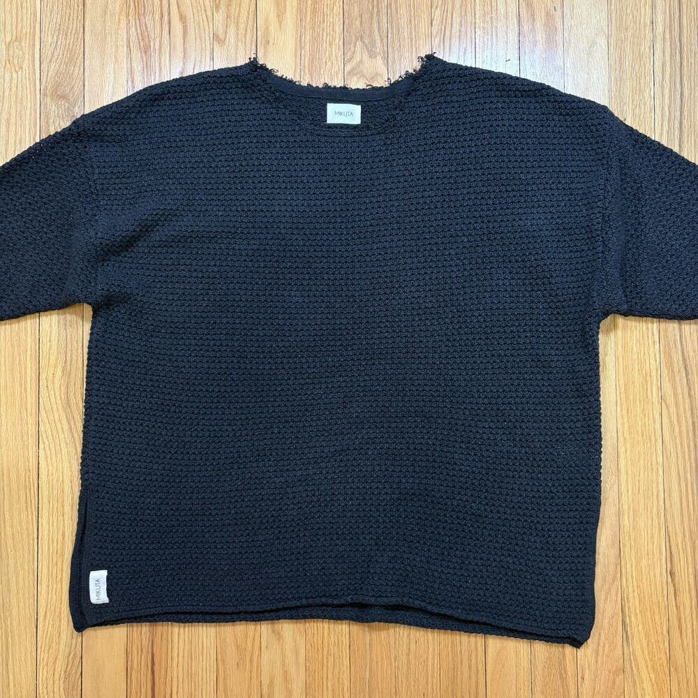 Mikuta Black Long Knitted Sweater Women’s XS/S Shirt Chunky 100% Cotton Portugal